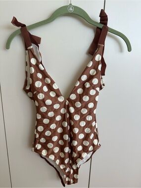 Zimmermann Brown Polka Dot Ribbon Tie One Piece Swimsuit Size 0
